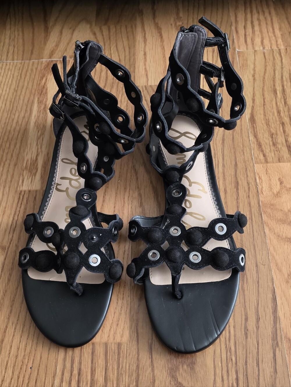 Sam Edelman Black Suede Embellished Gladiator Sandals